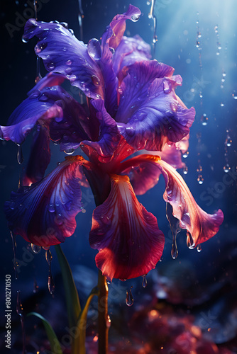 Purple flower with water droplets