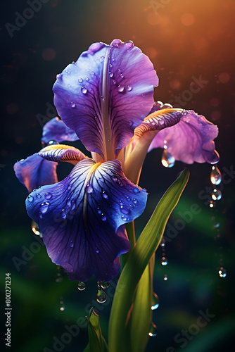 Purple flower with water droplets