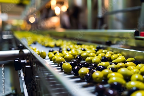 Manufacturing Olive Oil Using Conveyor Belt to Process Black and Green Olives. Concept Conveyor Belts, Olive Oil Manufacturing, Black Olives, Green Olives, Production Process