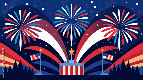 The grand finale of the rodeo is a breathtaking display of fireworks lighting up the night sky with red white and blue bursts a fitting end to this. Vector illustration