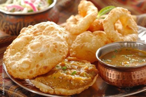 North Indian cuisine featuring puri masala and potato curry a vegetarian meal