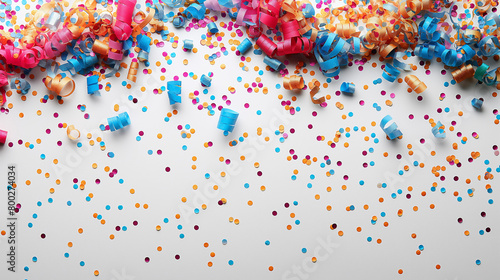 Celebration,party backgrounds concepts ideas with colorful confetti,streamers on white.Flat lay design. 