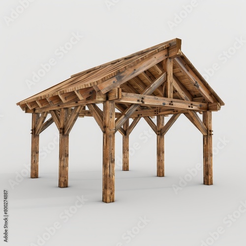 Wooden frame highlighting truss, post, and beams for vital structural reinforcement © Ilja