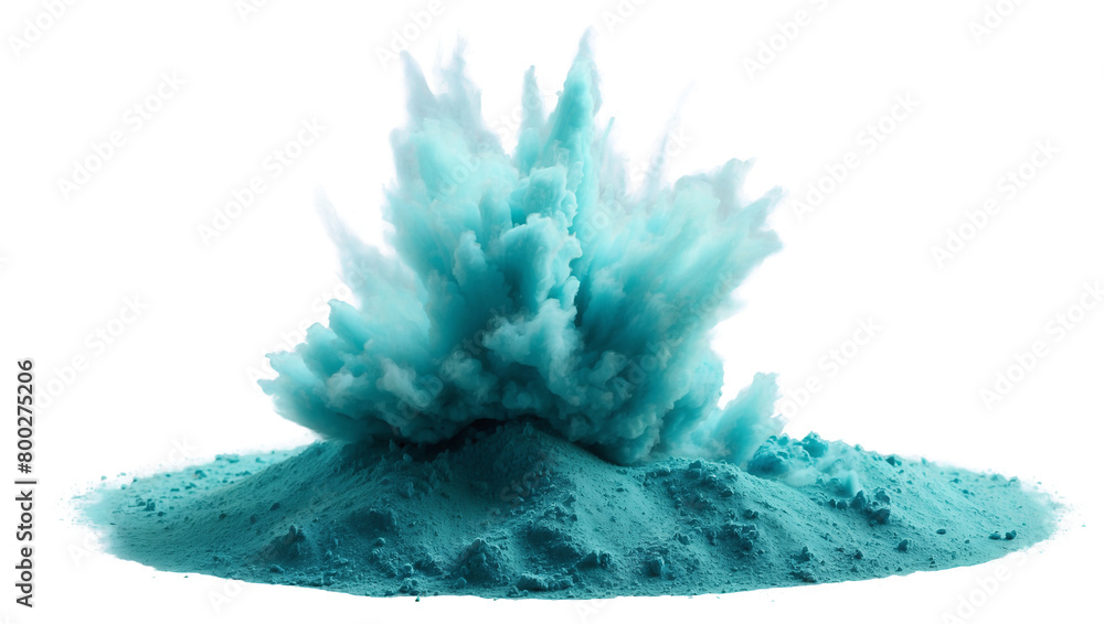 An explosive burst of blue powder creating a dynamic and dramatic effect isolated on a white backdrop Perfect for artistic and creative concepts An explosive burst of blue powder creating a dynamic and dramatic effect isolated on a white backdrop Perfect for artistic and creative concepts