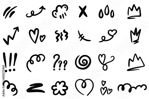 Set of blots. Signs and symbols. Squiggles. Doodle. Hand drawing.