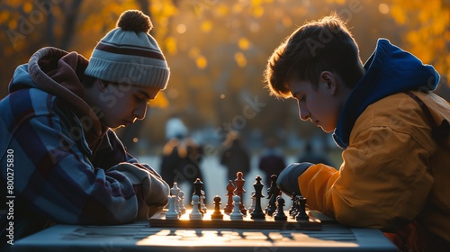 AI generated illustration of two men enjoying a game of chess photo
