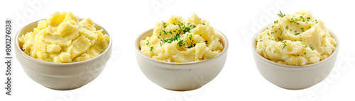 bowl of mashed potatoes isolated on white or transparent background