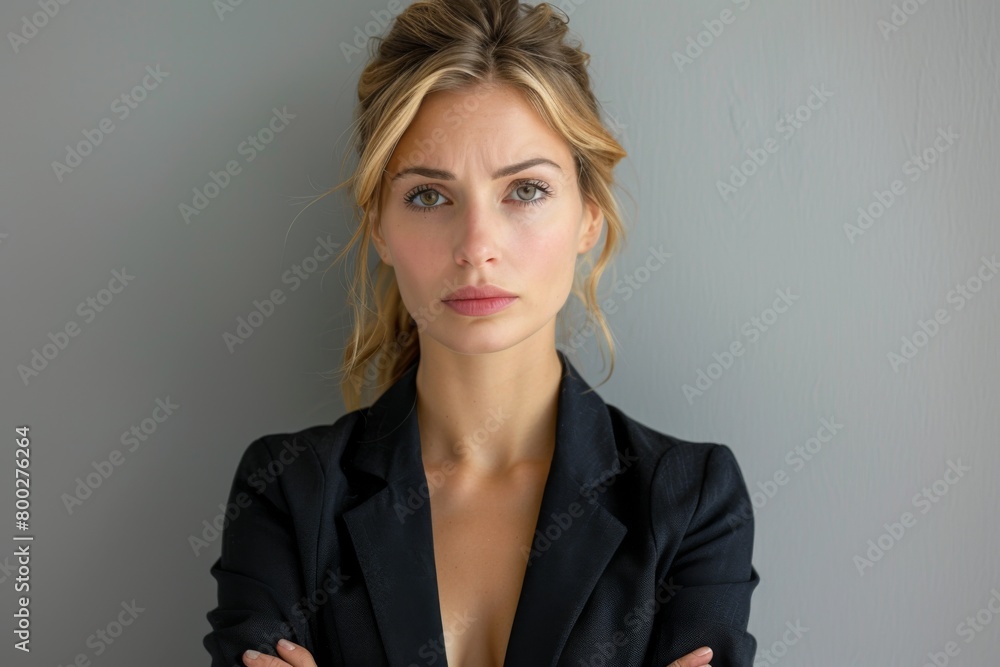 Stressed Businesswoman in Studio gray background Stressed Businesswoman in Studio gray background