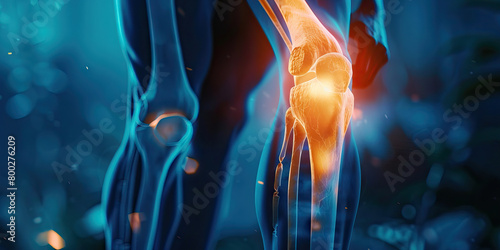 Osteoarthritis: The Joint Pain and Stiffness - Visualize a person with highlighted joints, holding them in pain, with limited movement lines photo