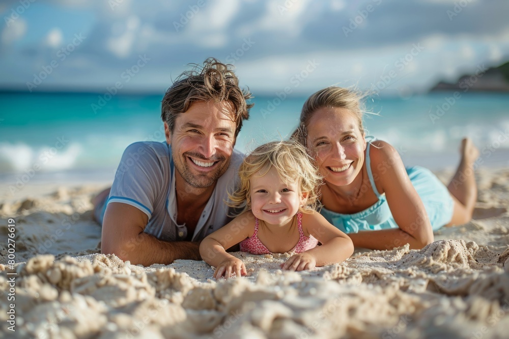Happy family on the sand at the beach on vacation Happy family on the sand at the beach on vacation