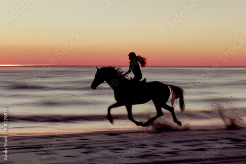 the sun sets over a lone horse on the beach 