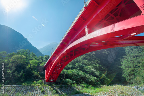 Taiwan, Hualien, Taroko, Scenic Area, Sanda Sakai Creek, Sand Card Walk, Red Iron Bridge photo