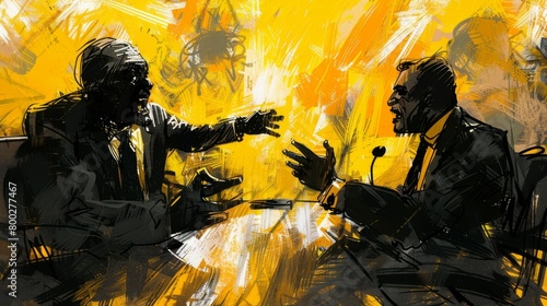 Illustration capturing the intense atmosphere of a contentious mayoral debate photo