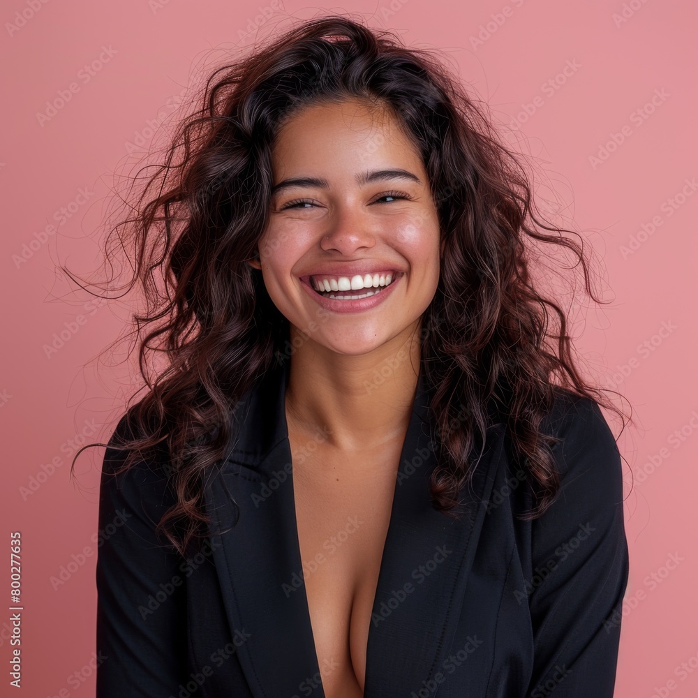 Fototapeta premium Joyful Businesswoman in Studio pink background