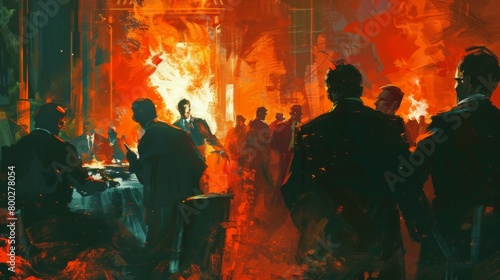 Illustration capturing the intense atmosphere of a heated parliamentary clash © MoriMori