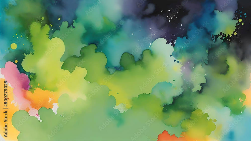 Obraz premium Watercolor paint splash, blotch background with bleed wash and bloom. Blobs of paint, nostalgic watercolor paper texture. Beautiful trendy impressionist background. 