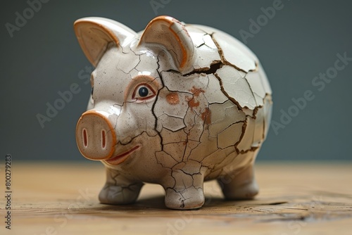 Broken piggy bank, bankruptcy concept, loss of savings photo
