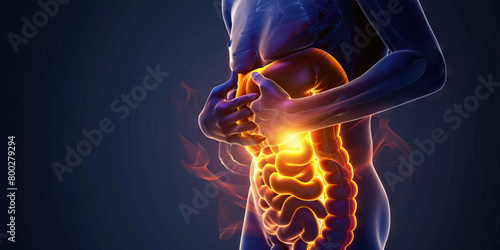 Gastric Ulcer: The Abdominal Pain and Indigestion - Visualize a person holding their stomach with a pained expression, with a highlighted stomach area and digestive system
