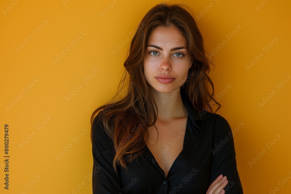 Obraz premium Determined Businesswoman in Studio yellow background