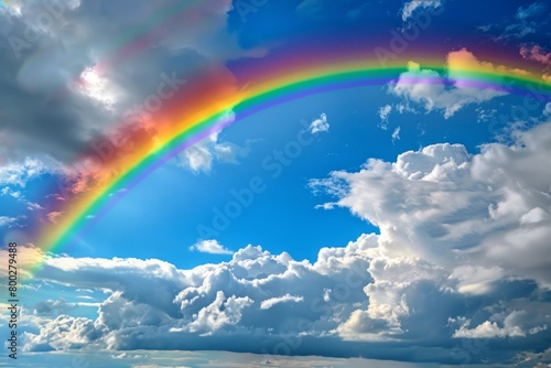 Rainbow in blue cloudy sky