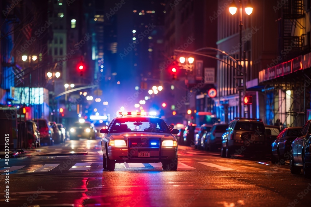 police car with lights and sirens on the street