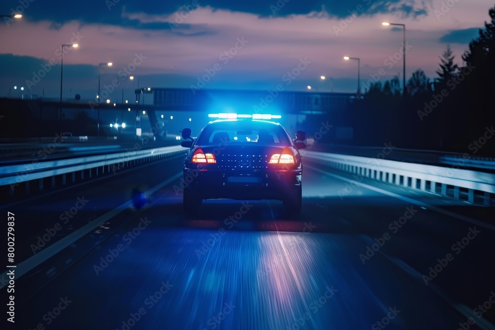 Police using blue lights driving on motorway to incident