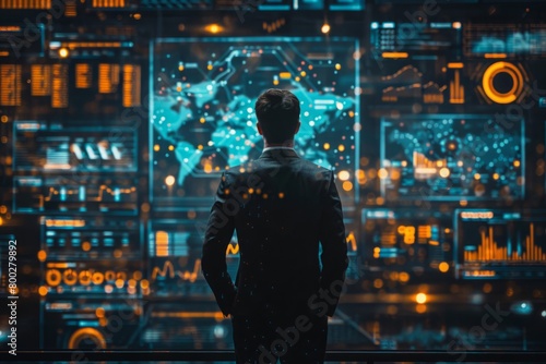 business man and glowing user interface  technology concept