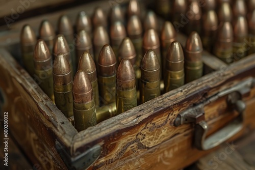 Ammunition box, cartridges and bullets for a rifle or machine gun
