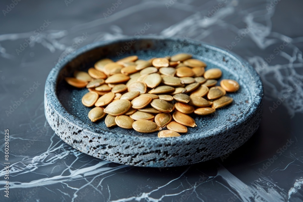 Pumpkin seeds cooked on a stone plate Pumpkin seeds cooked on a stone plate