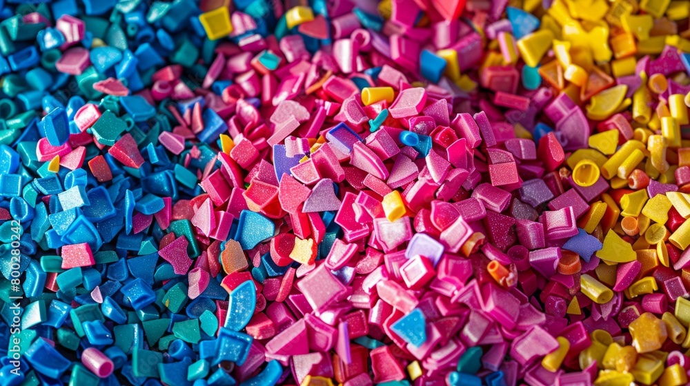 Multicolored crushed plastic granules. generative ai
