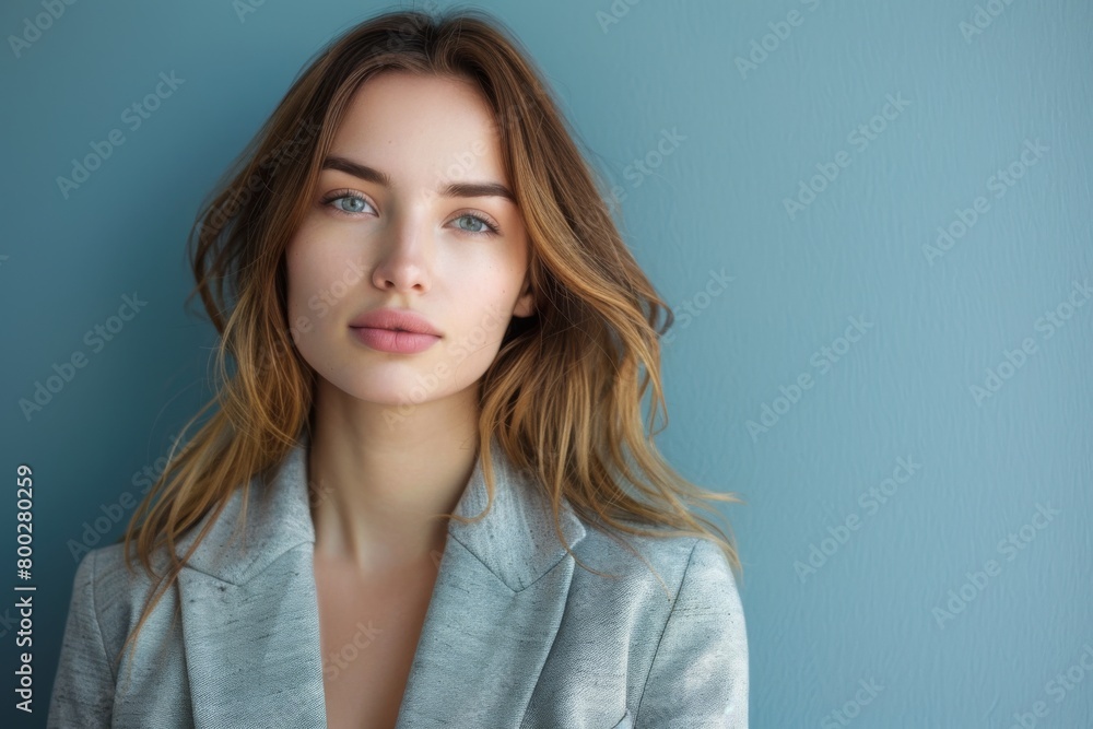 Determined Businesswoman in Studio blue background
Determined Businesswoman in Studio blue background