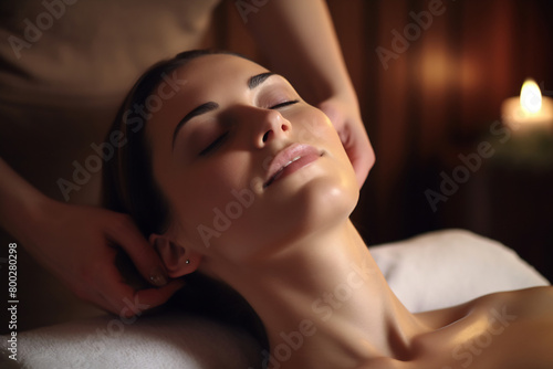 Serene Woman Receiving Relaxing Head Massage at Spa