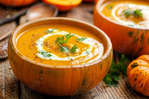 Pumpkin soup on a table