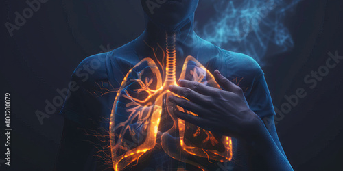 Pleurisy: The Chest Pain and Difficulty Breathing - Picture a person holding their chest with a pained expression, with highlighted lungs and difficulty breathing lines