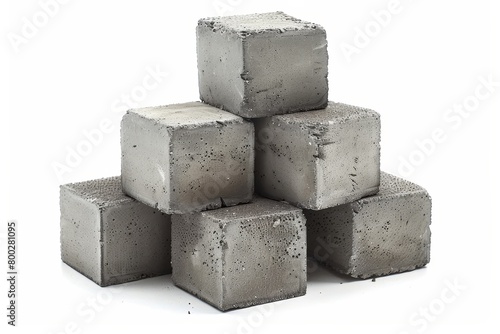 Pyramid of six gray concrete blocks on white background