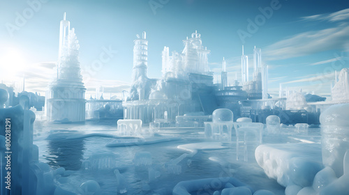Futuristic Ice Cityscape in Ethereal Light photo