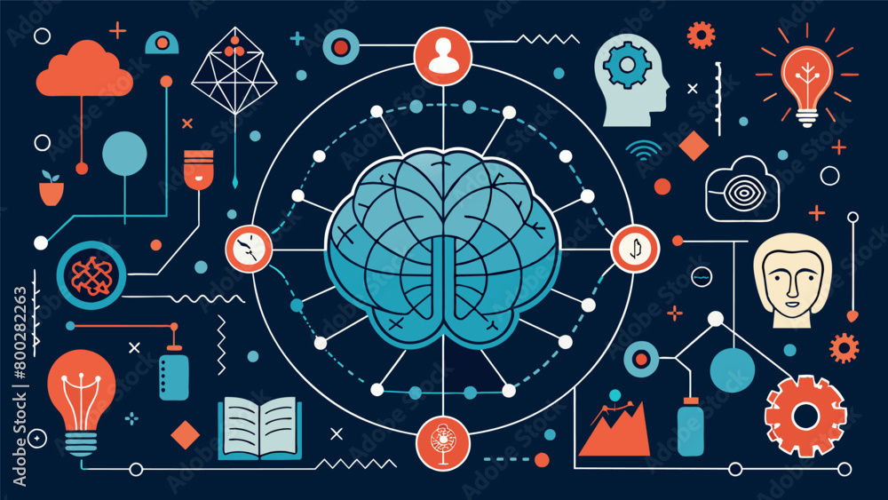 Fototapeta premium A web of intricate designs and symbols showcasing the depth and complexity of a neurodivergent mind.. Vector illustration