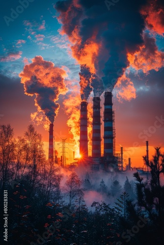 industrial enterprise clouds of smoke from chimneys Generative AI
