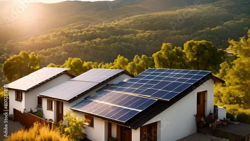 Solar Panels on House in Mountains Green Eco-friendly Technology Energy  Saving Looped Video