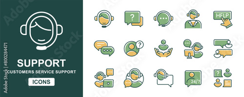 virtual online client support assistance icon vector set customers care assistant service business technical help signs illustration for web and app