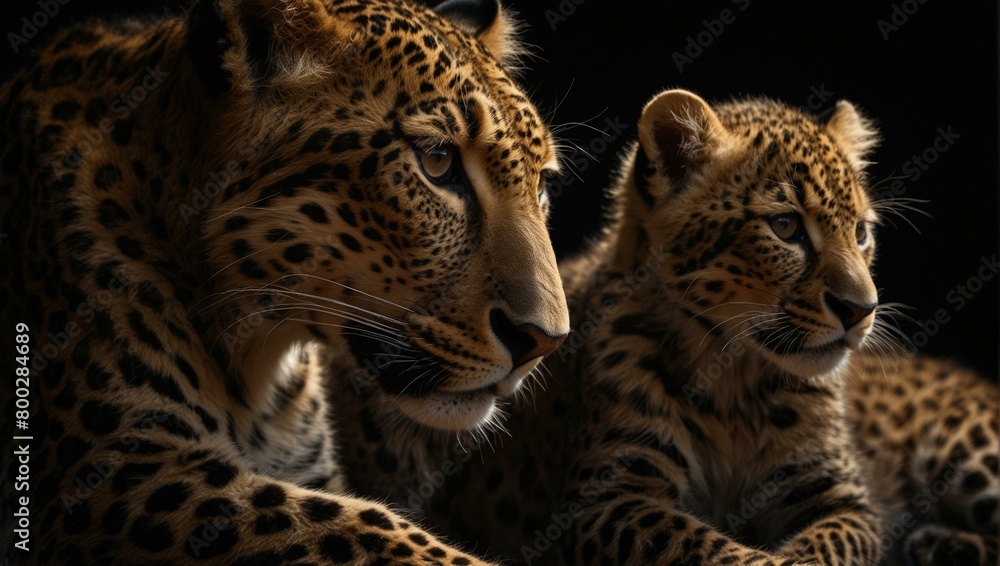 A captivating image of a leopard and its cub in close proximity, showcasing the beauty and the bond of the feline world A captivating image of a leopard and its cub in close proximity, showcasing the beauty and the bond of the feline world