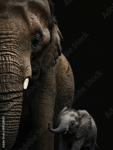 A touching close-up of an elephant mother and her calf, illustrating the gentle side of these magnificent creatures