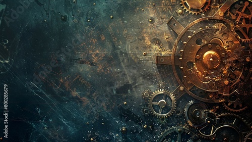 Intricate Mechanical Gears and Cogs in a Vintage Steampunk Inspired with Metallic Tones and Textures Forming a Futuristic Background Wallpaper