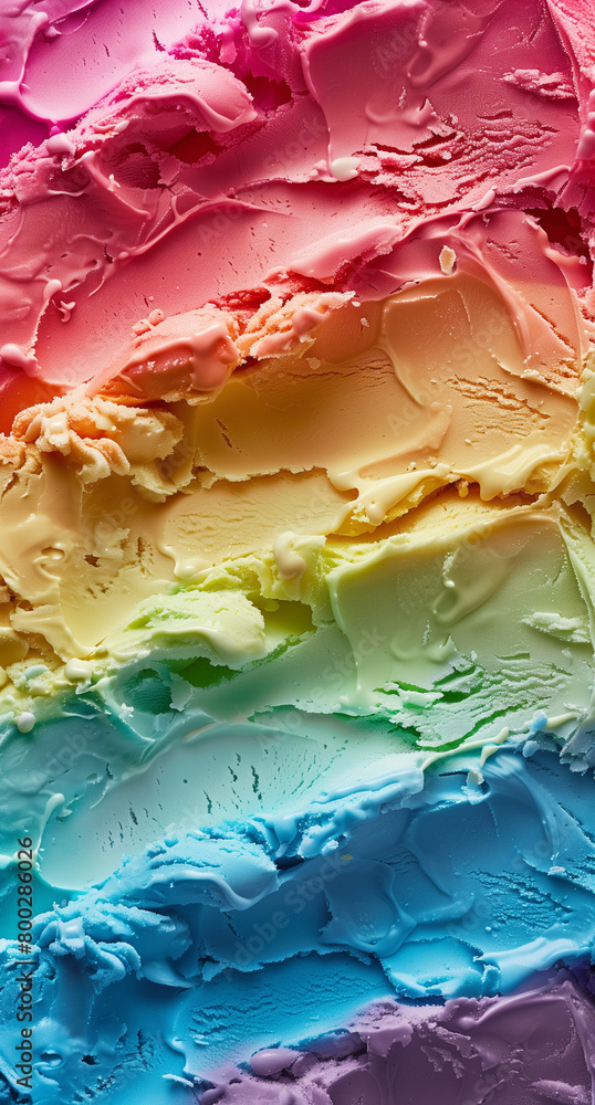 abstract background with rainbow colored  ice cream waves.Minimal creative food concept.Flat lay