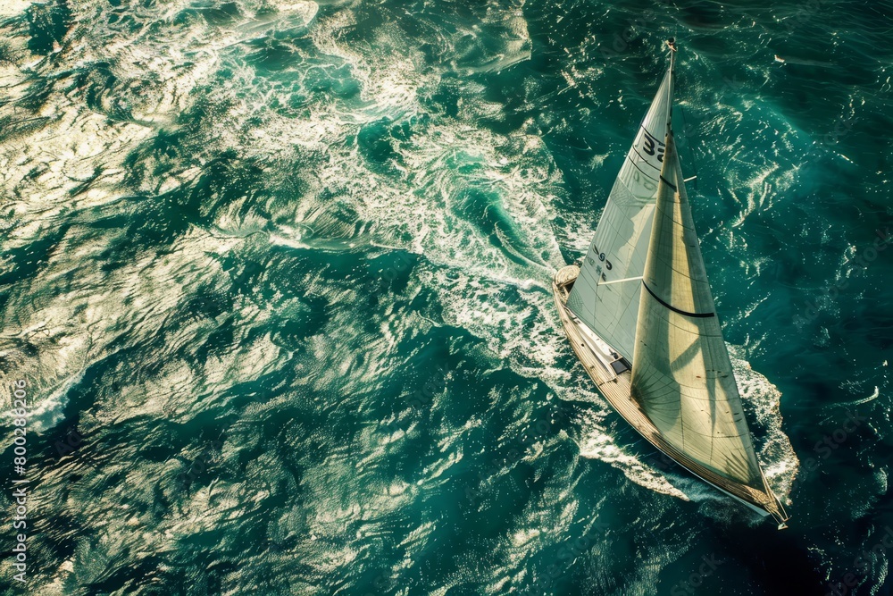 Sailboat in gentle breeze from above