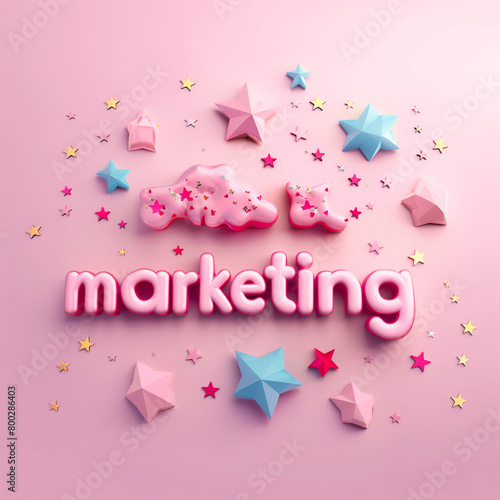Marketing poster or wallpaper with text"Marketing".Minimal creative business concept.Flat lay
