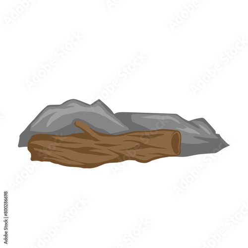 Stone with plant boulders and grass vector illustration