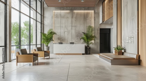 Contemporary Reception Area with Neutral Color Palette AI Generated