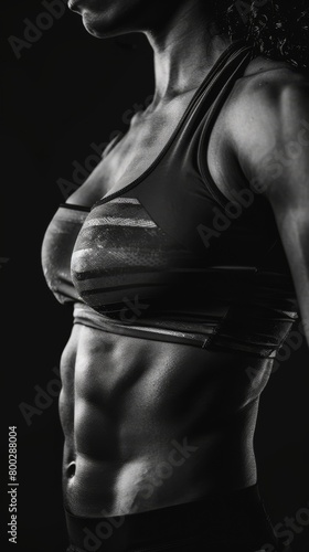 Black and white portrait of a muscular woman in sports attire © kilimanjaro 