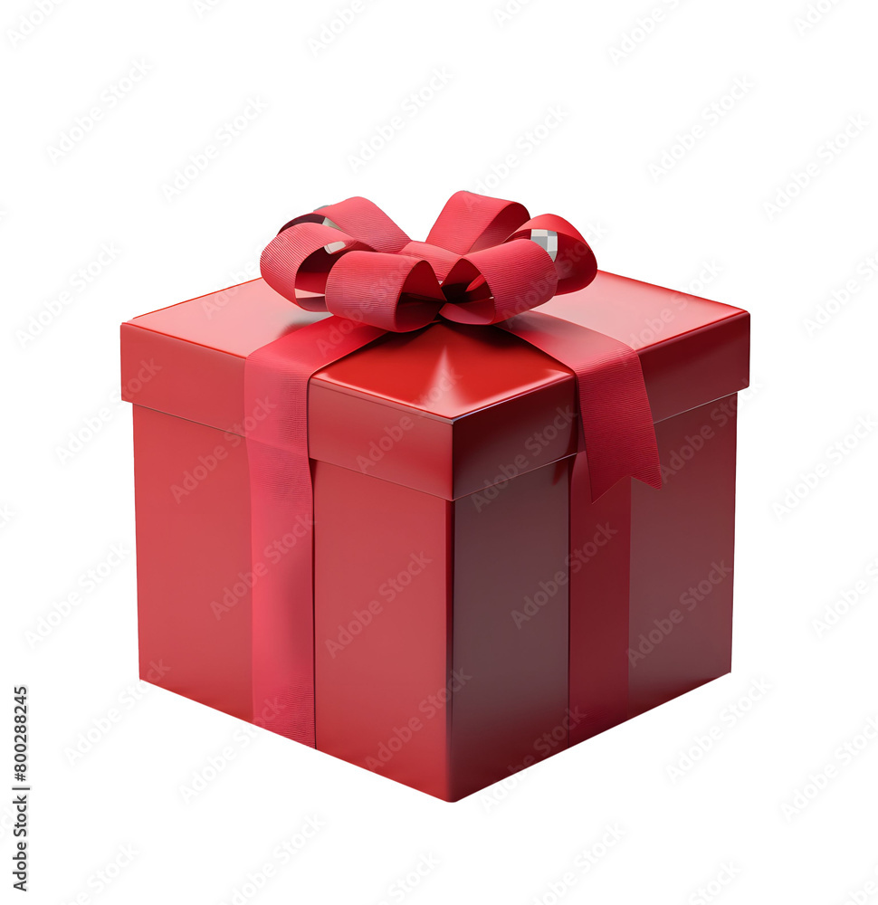 Fototapeta premium Red gift box with ribbon isolated on white background plaid pattern